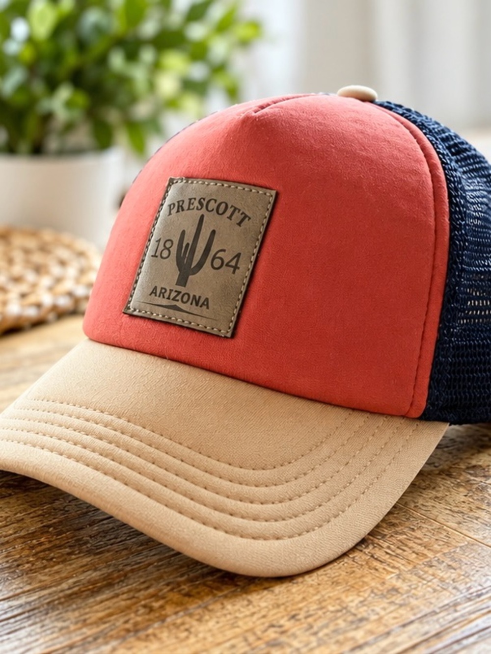 Prescott Arizona Coral Navy & Tan Trucker Hat by Legacy NWOT
